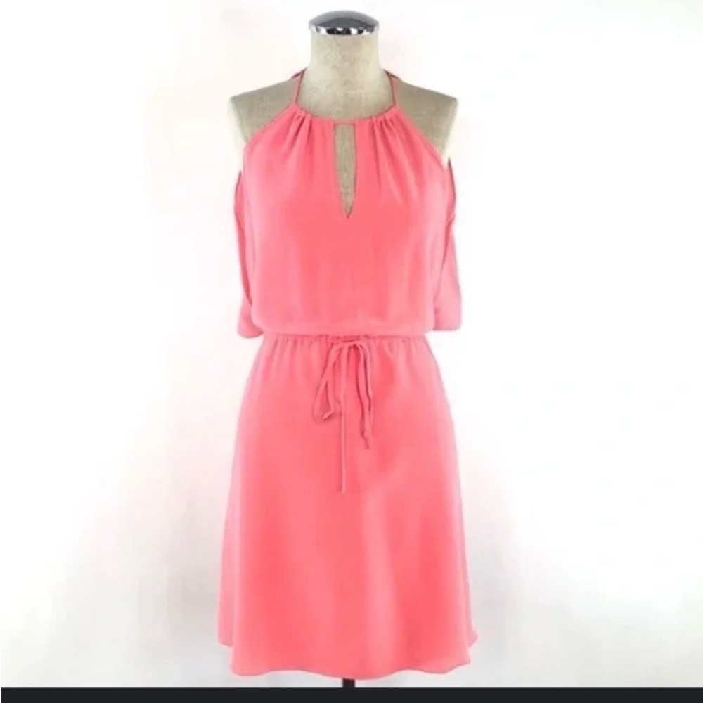 Rebecca Taylor Peachy Pink 100% Silk lined Key Hole Dress.